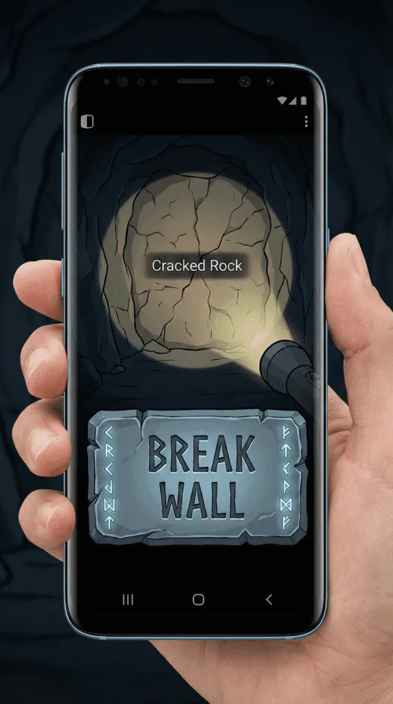 Mobile screen showing the cracked wall location for the second Obsidian chunk.