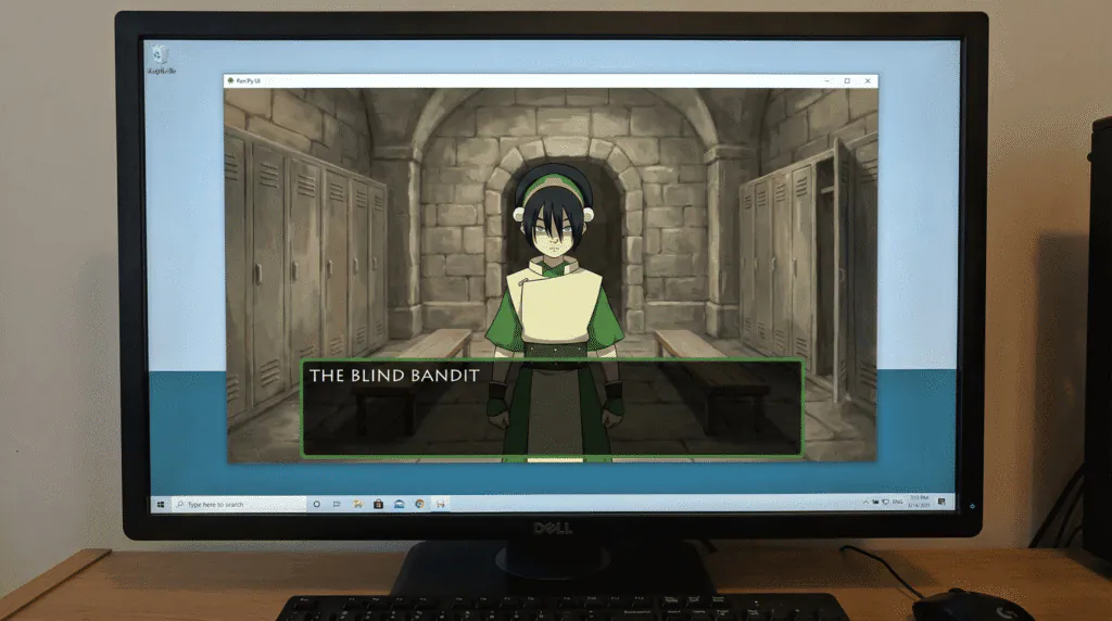 PC screenshot of meeting Toph at the Earth Rumble arena.