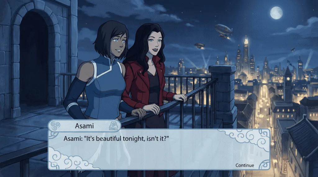 Korra and Asami on a date in Republic City.