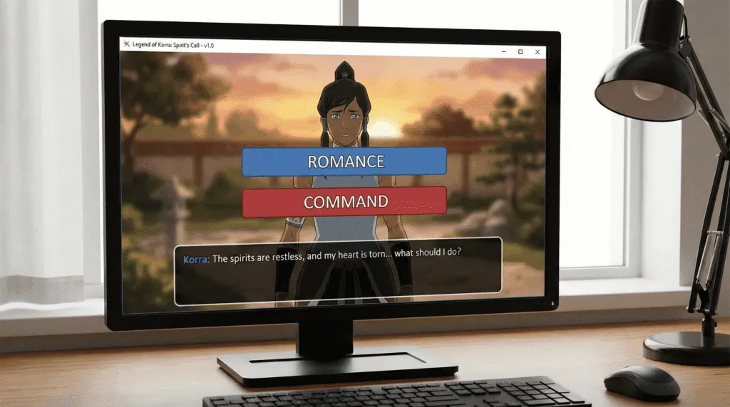 PC screenshot showing the dialogue choice between Romance and Command options.