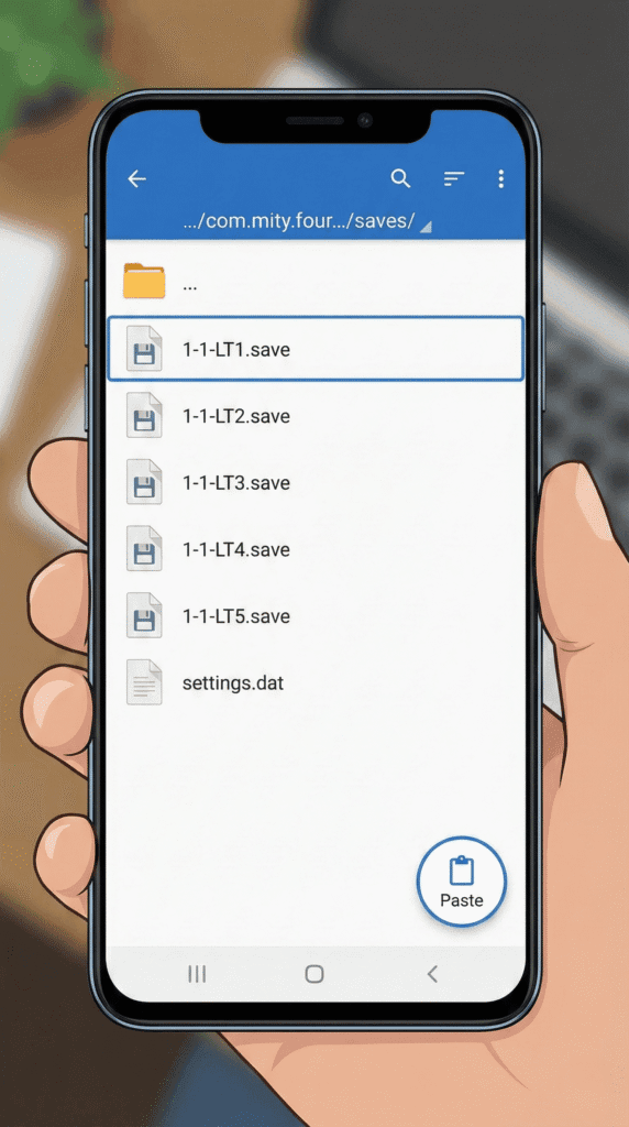 Save File Location: How to Transfer Saves on Android 11+ 2 Pasting the .save file into the Four Elements Trainer data folder using ZArchiver.