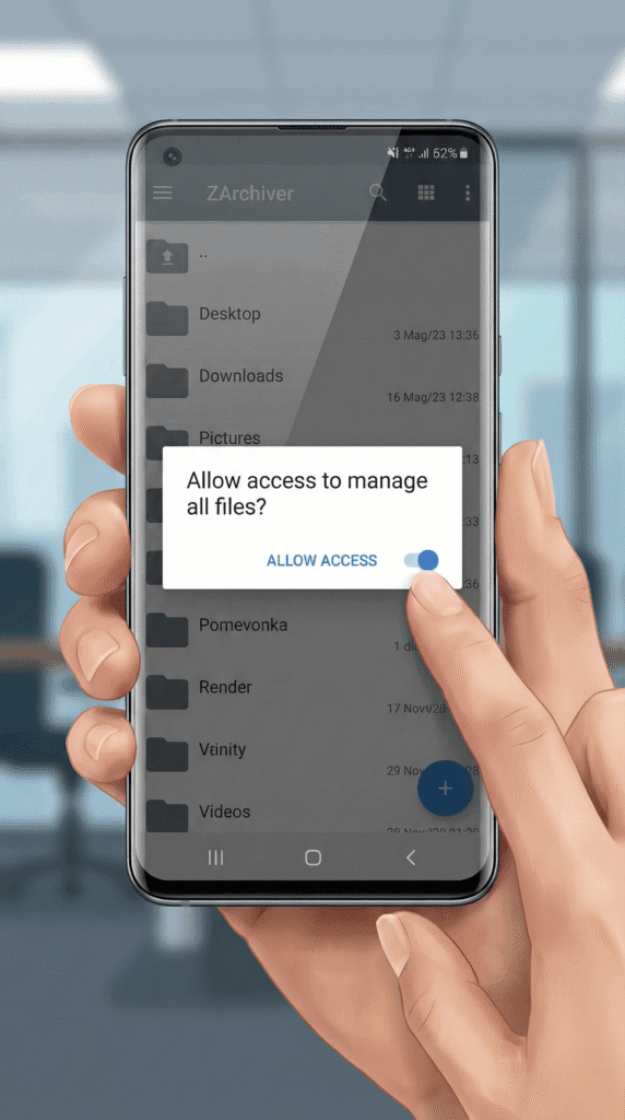 Save File Location: How to Transfer Saves on Android 11+ 1 Granting "All Files Access" permission to ZArchiver on Android.